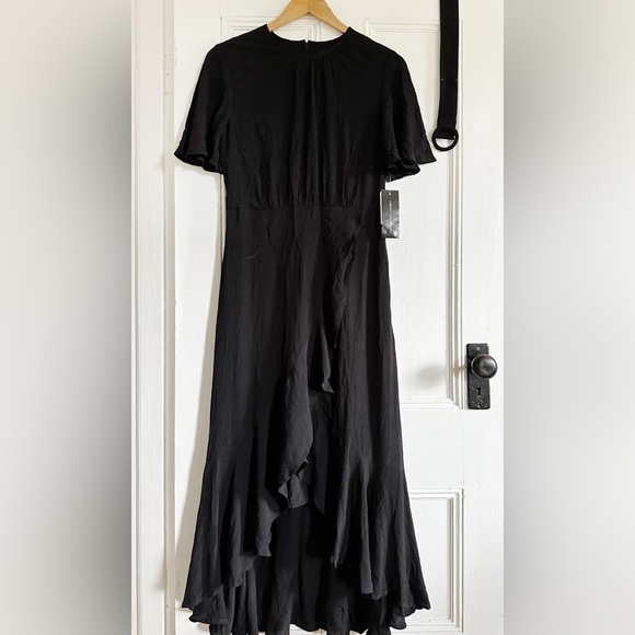 🏷️ NWT French Connection Emina Drape Belted Midi Dress in Black. Size 6-8 - Picture 4 of 7